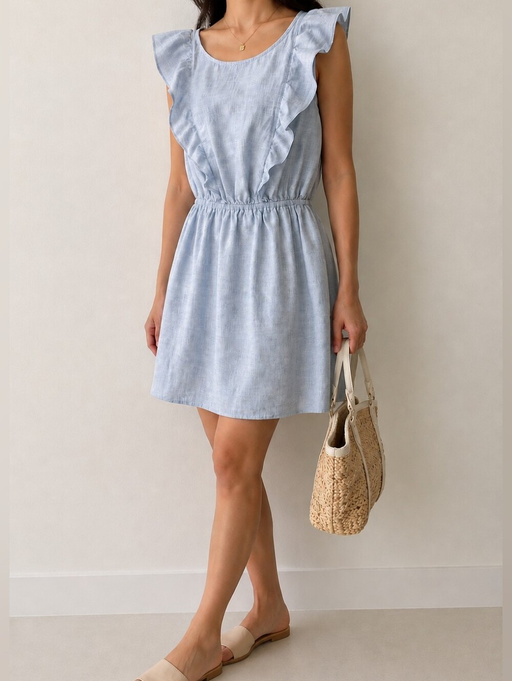 Madewell Belleflower Ruffle Dress Light Blue Cotton Size 4 - Picture 2 of 12